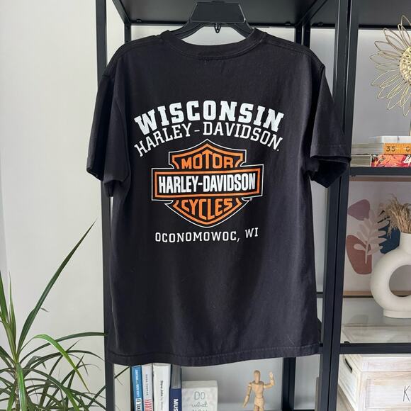Harley Davidson Freedom USA Flag Eagle Oconomowoc Wisconsin Graphic T-Shirt S - Picture 3 of 7